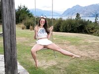 Beautiful teen Lily Adams shows off her tasty pussy with view of the mountains