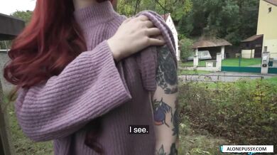 Skinny tattooed Redhead fucks For Cash