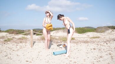 Nude yoga on the beach