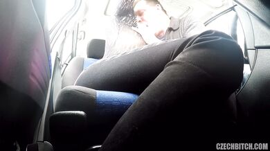 Slut Jessica Red fucks fat guy in the car